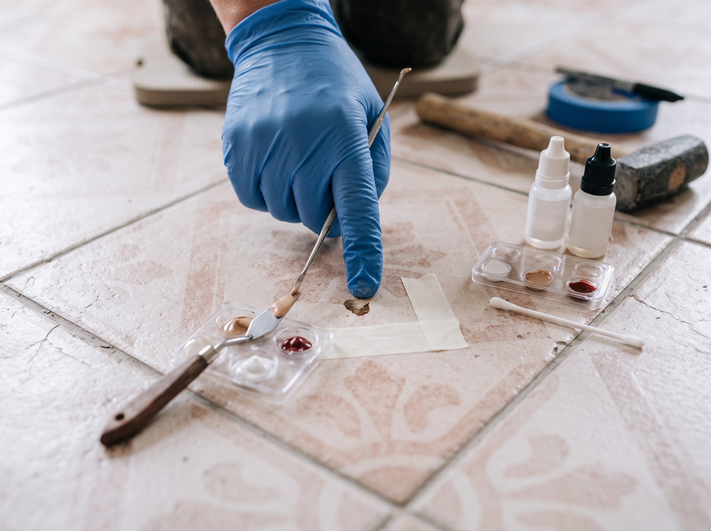 Réparer un éclat sur du carrelage Réparer éclat carrelage mastic époxy résine retouche teinte réparation invisible