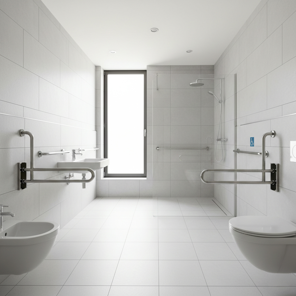 Salle de bain PMR moderne accessible avec douche italienne sécurisée