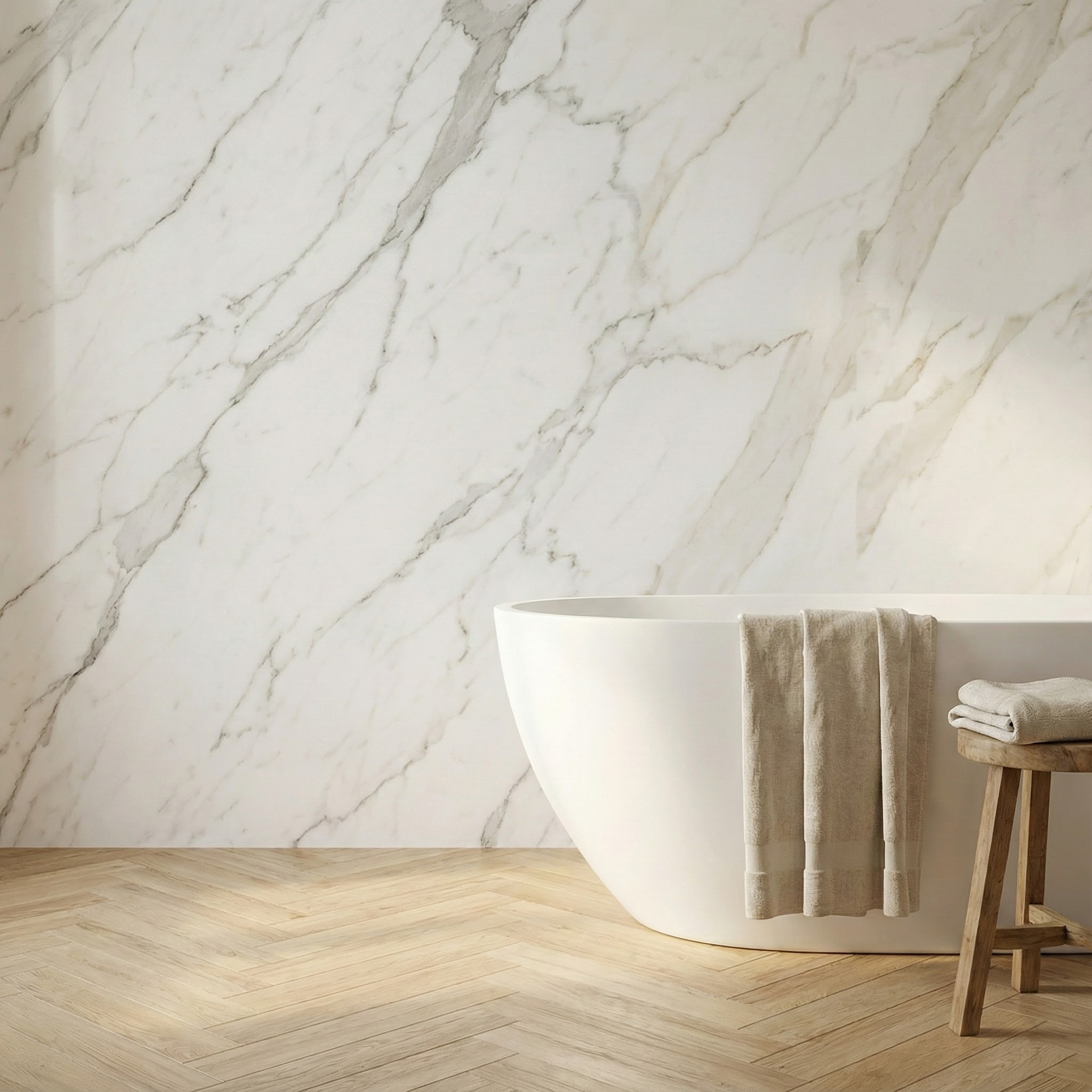 salle de bain en marbre et bois