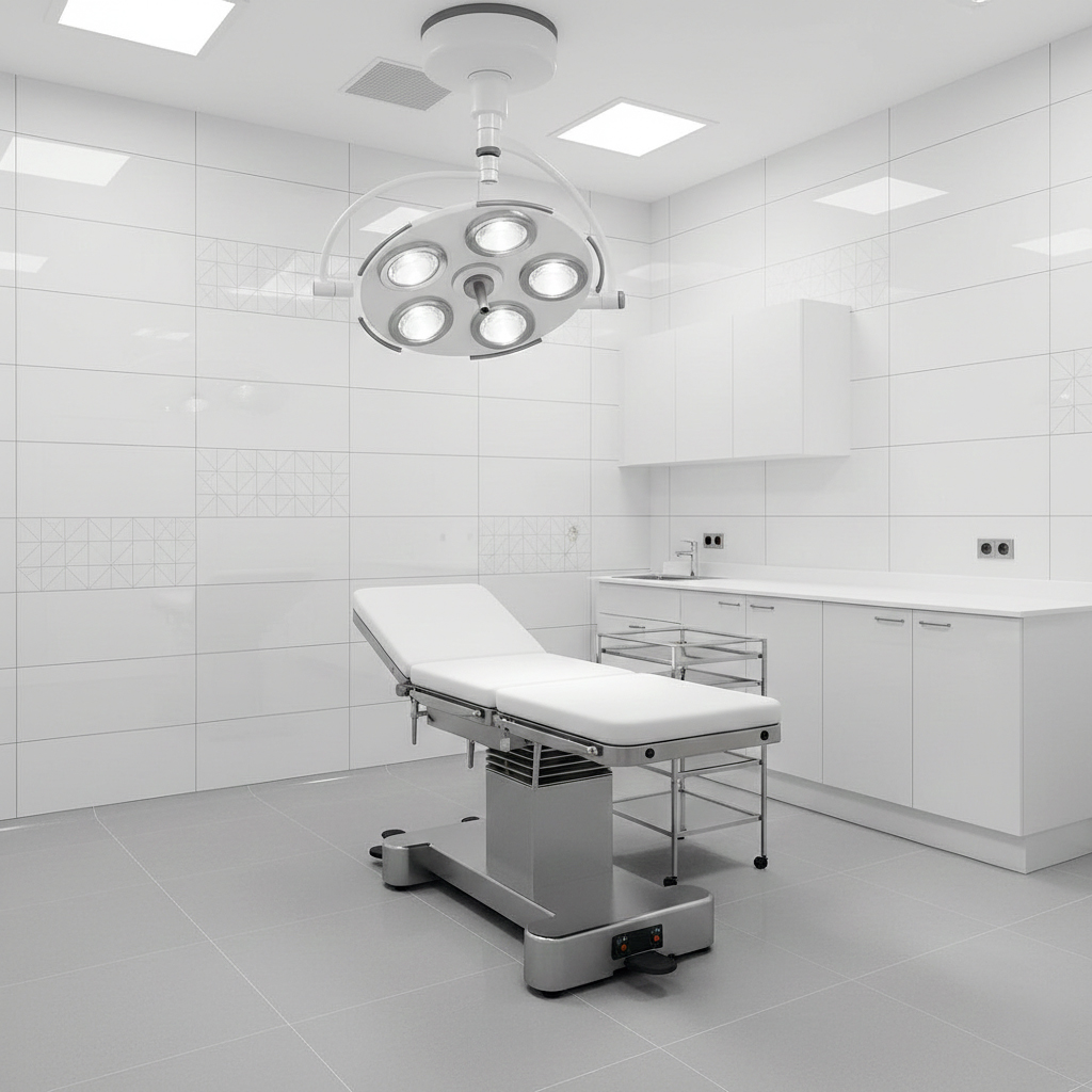 Salle de soins hôpital avec carrelage hygiénique professionnel