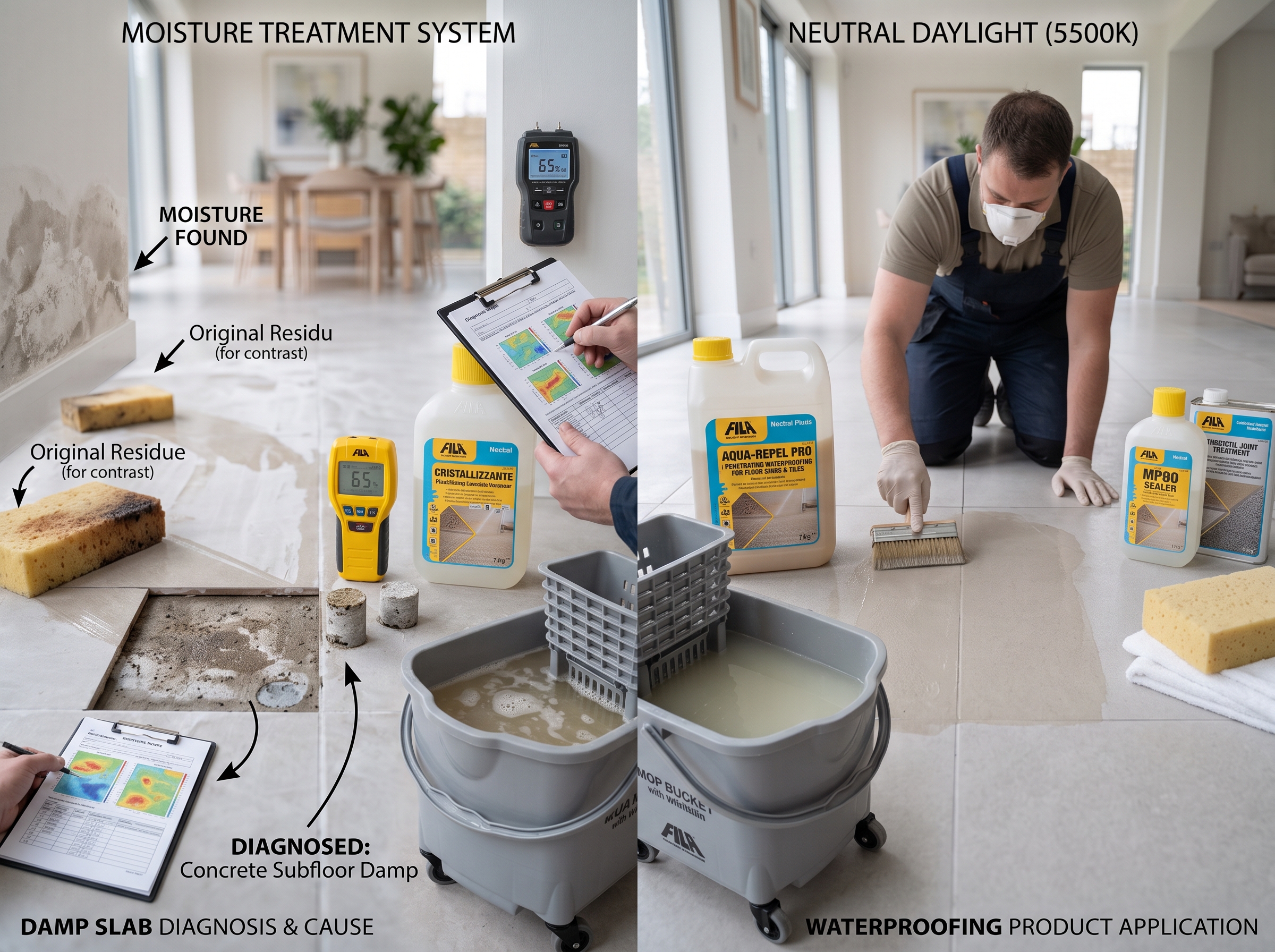 Traitement humidité carrelage remontées capillaires salpêtre hydrofuge diagnostic