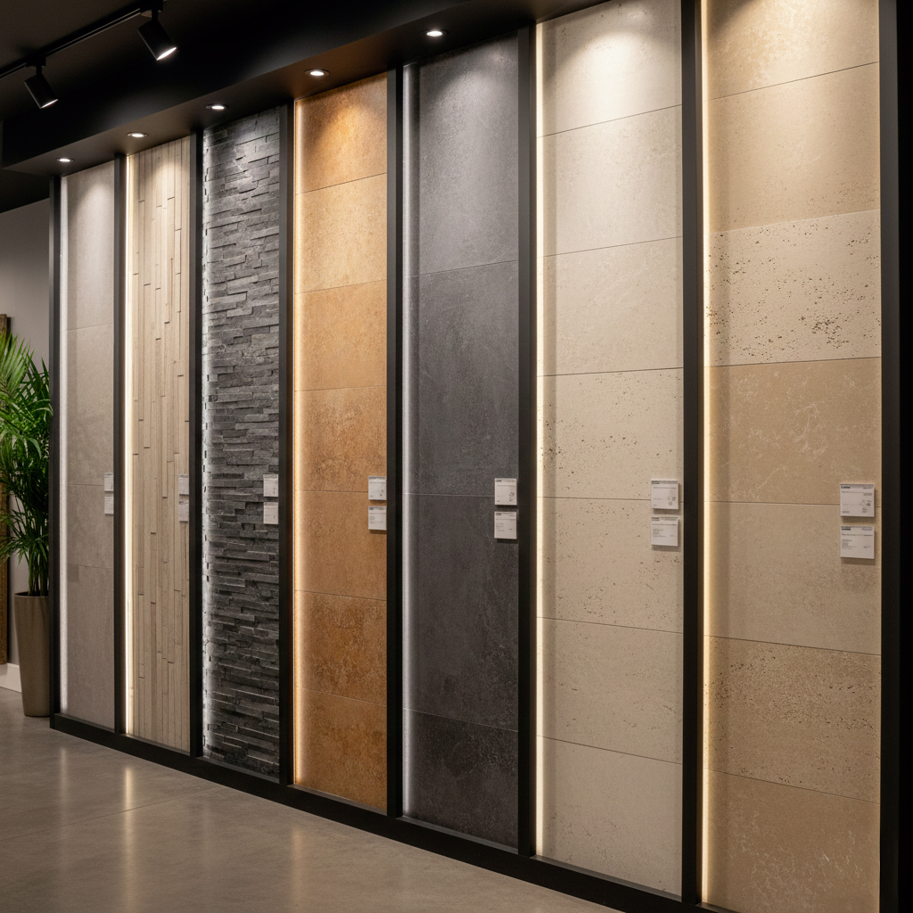 Différents types de carrelage effet pierre de parement : grès cérame, porcelaine et terre cuite