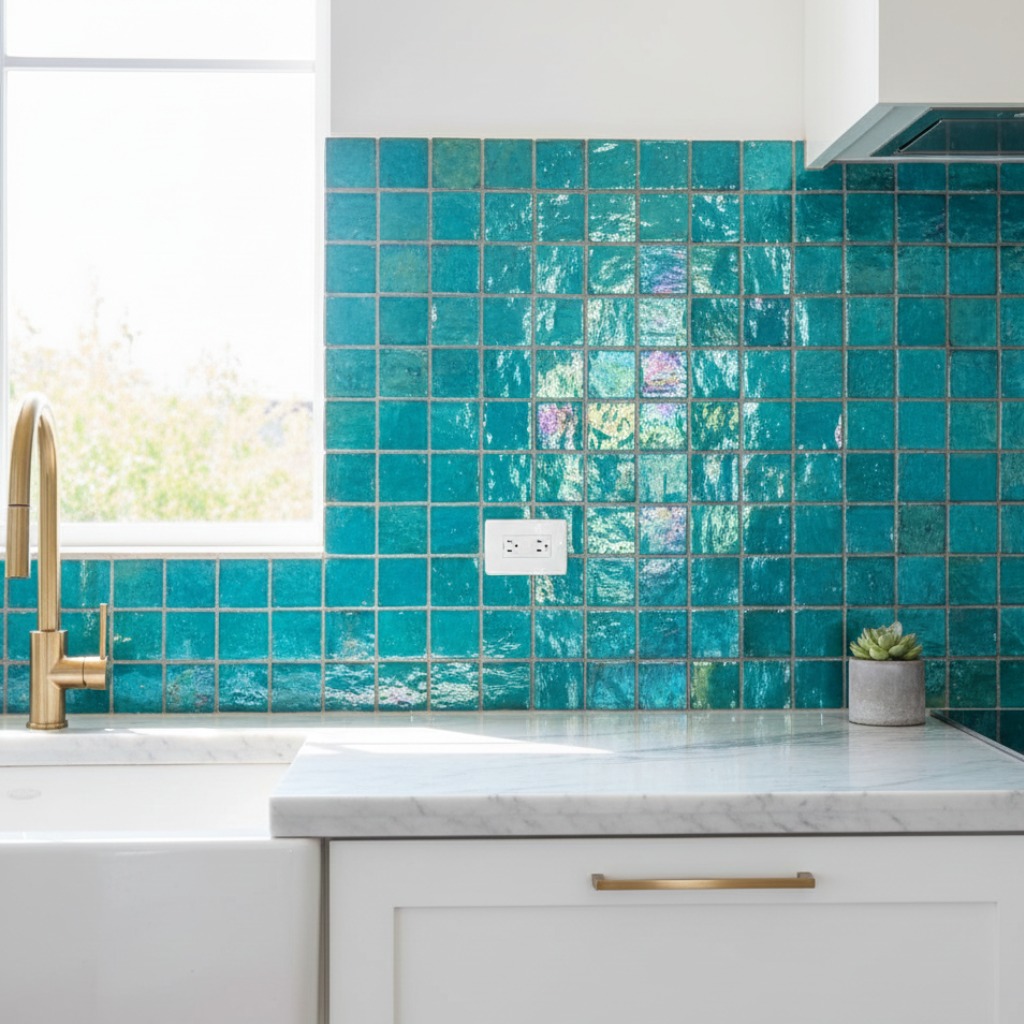 Carrelage zellige effet nacré pour crédence de cuisine moderne