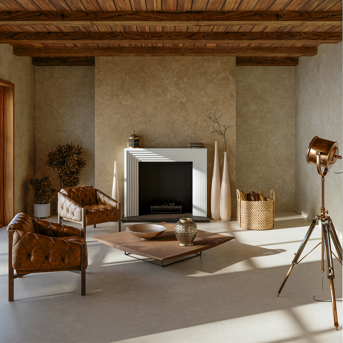 Carrelage sol effet pierre Ellora crème 60120 cm