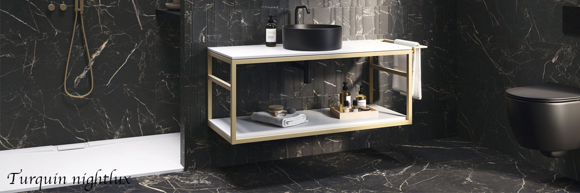 Carrelage pour mur et sol salle de bain effet marbre noir