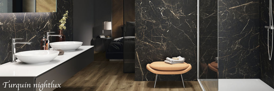 Carrelage pour mur et sol salle de bain effet marbre et bois