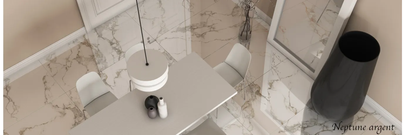 Carrelage sol et mur poli effet marbre Neptune Argent pour le séjour