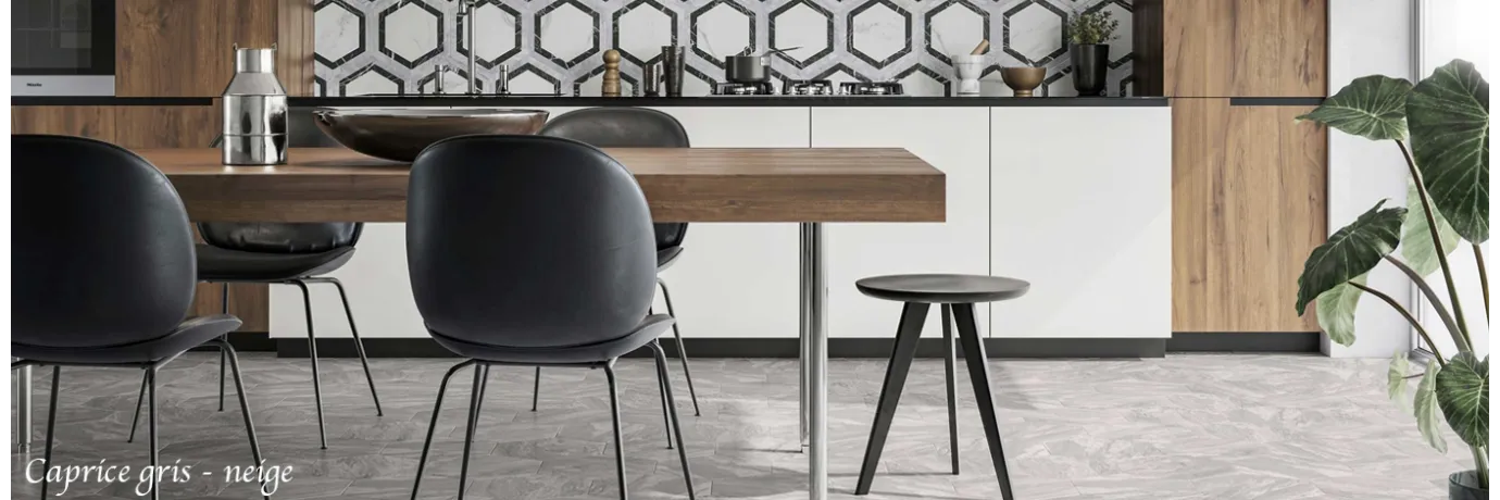 carrelage hexagonal intérieur Caprice gris et neige pour la cuisine