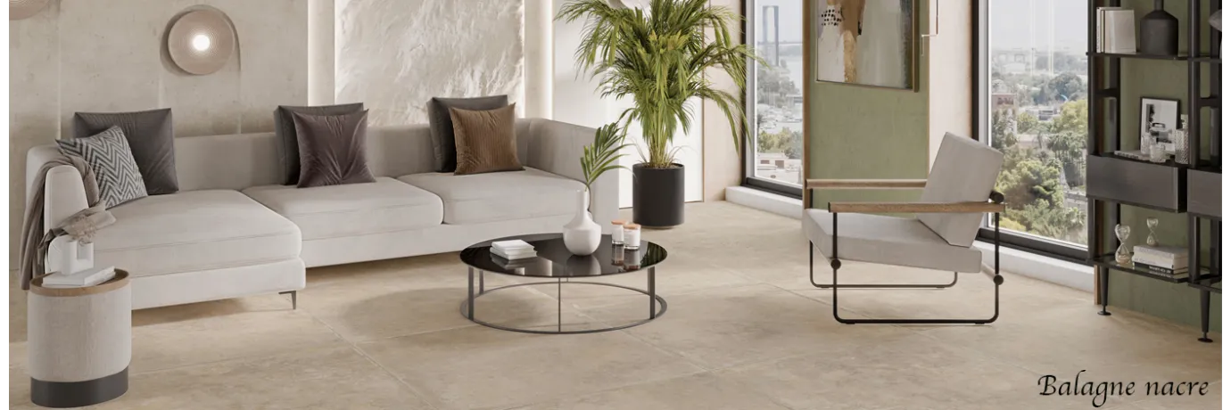 Carrelage sol traditionnel Balagne nacre beige clair pour le sol du salon style traditionnel
