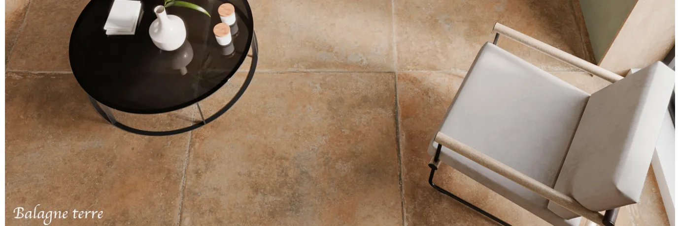 Carrelage sol traditionnel Balagne terre marron pour le salon style traditionnel