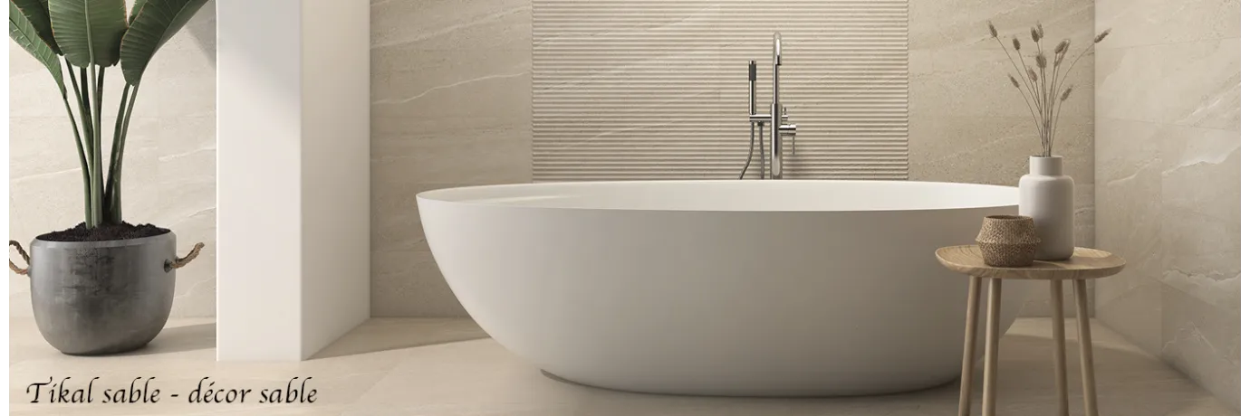 Carrelage mur Tikal sable et décor sable couleur biege pour la salle de bain 