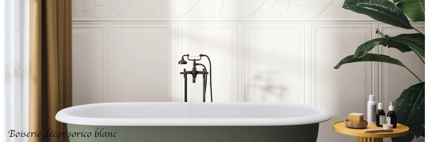 Carrelage mur Boiserie décor sorico blanc pour la salle de bain style déco nature
