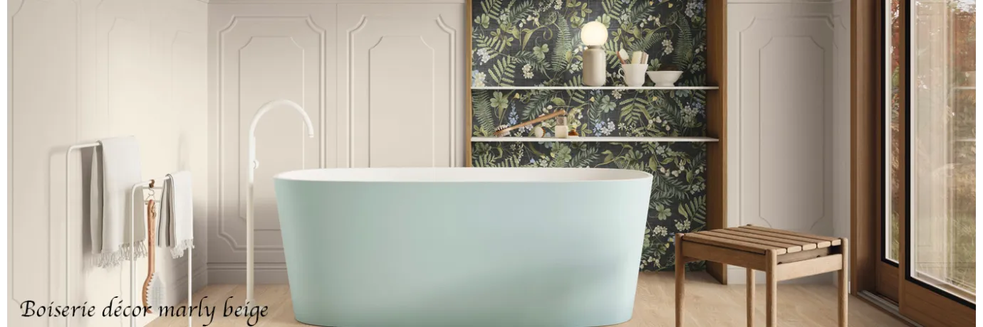 Carrelage mur Boiserie décor marly crème pour la salle de bain style zen 