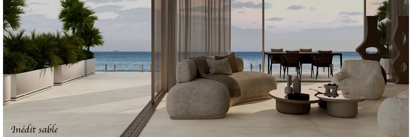 Carrelage sol effet béton Inédit sable couleur beige pour le salon style maison de vacance