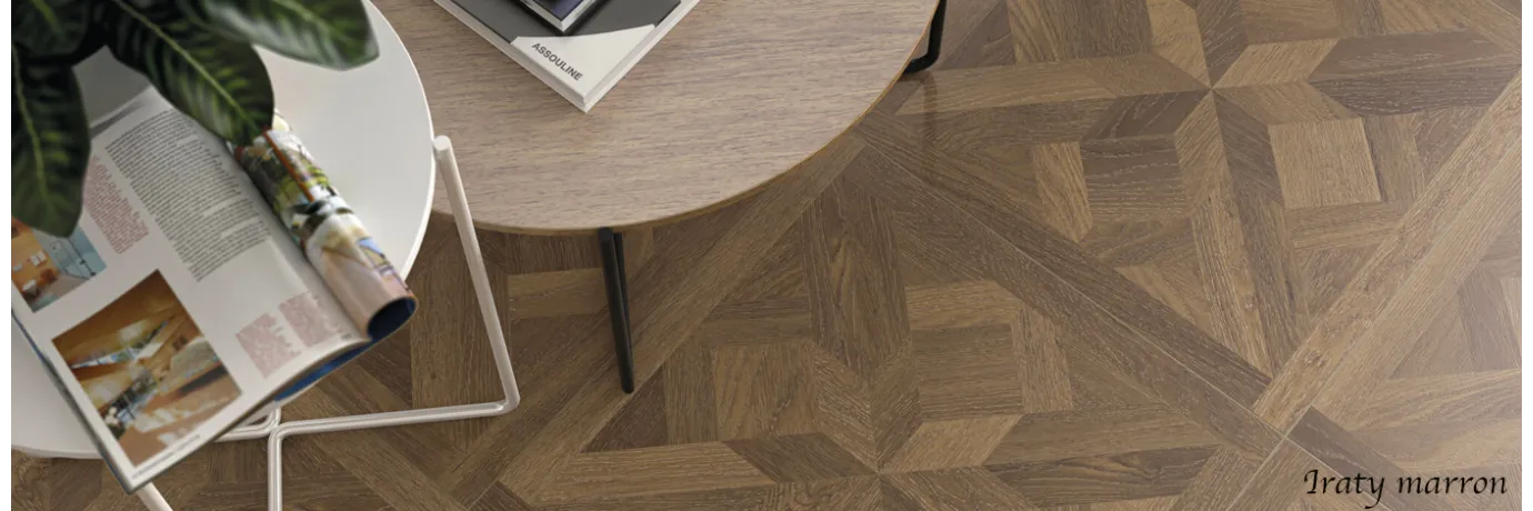 Carrelage sol imitation parquet Iraty marron pour le sol du salon 