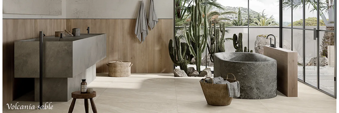 Carrelage intérieur effet pierre volcania sable pour la salle de bain