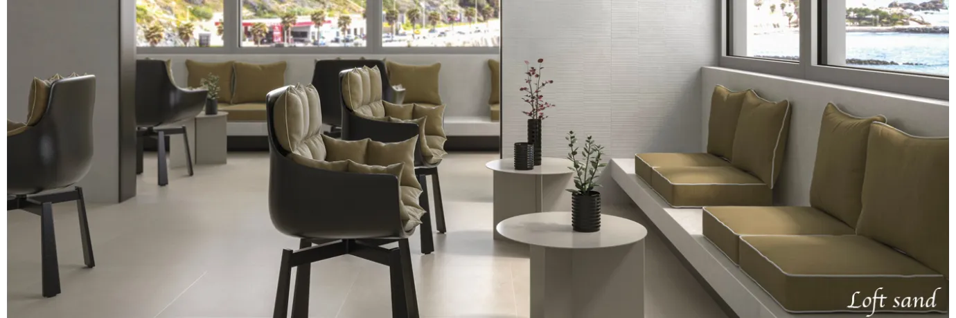 Carrelage sol moderne Loft sand couleur beige pour le sol d'un restaurant