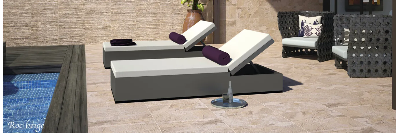 Carrelage sol extérieur effet pierre Roc beige pour le sol de la terrasse