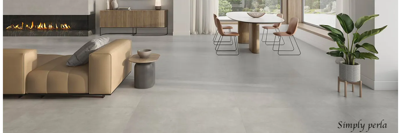 Carrelage sol moderne Simply perla couleur perle pour le sol du salon
