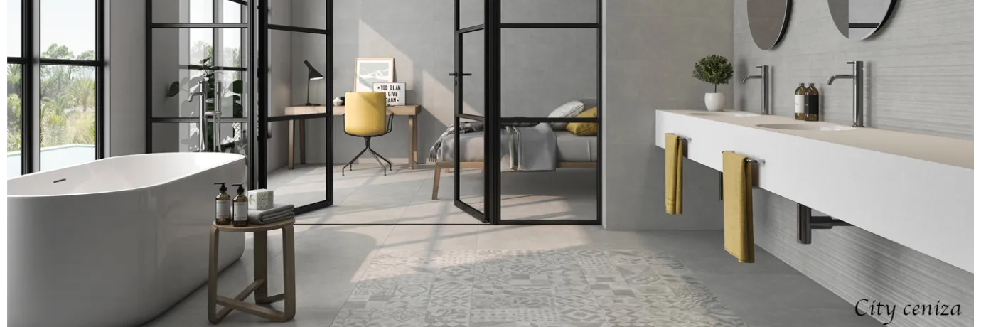 Carrelage sol moderne City ceniza gris pour le sol de la salle de bain style industriel