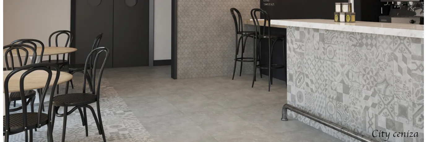 Carrelage sol moderne City ceniza gris pour le sol d'une cuisine 