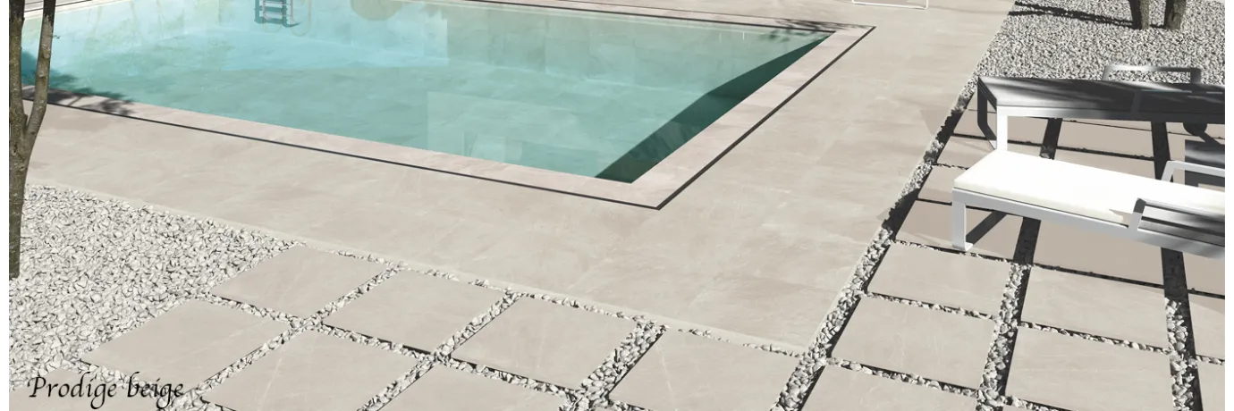 Dalle extérieur Prodige 2.0 beige pour le contour de la piscine