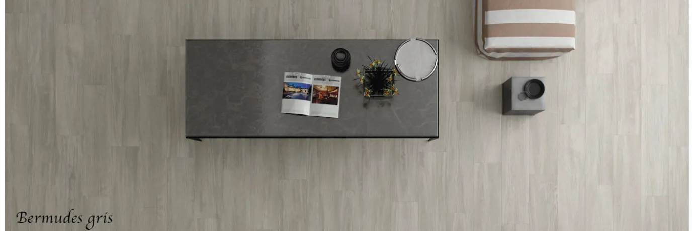 Carrelage sol imitation parquet Bermudes gris pour le salon