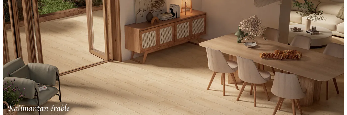 Carrelage intérieur imitation parquet Kalimantan couleur érable beige pour le salon