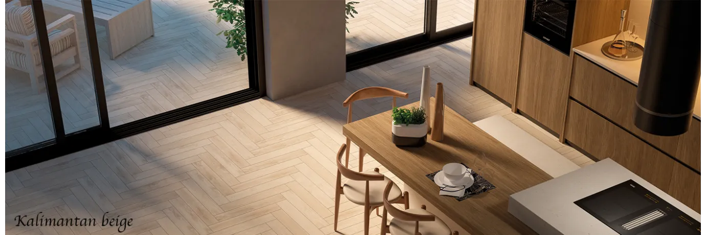 Carrelage intérieur imitation parquet Kalimantan beige pour la véranda