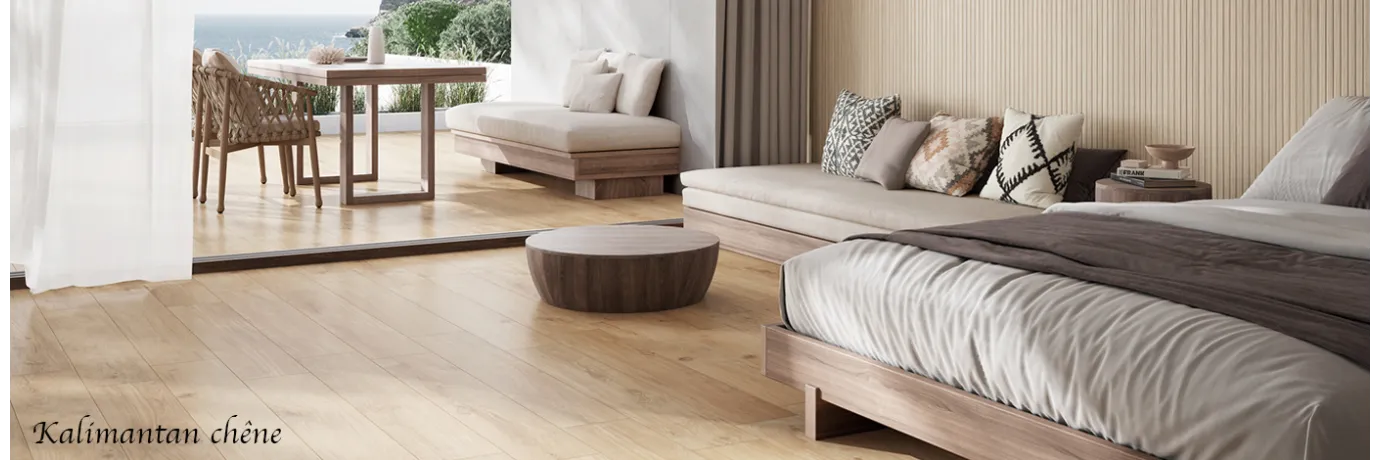 Carrelage intérieur imitation parquet Kalimantan chêne couleur bois beige pour la chambre style cocooning