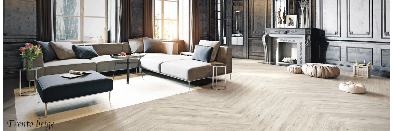 Carrelage intérieur imitation parquet Trento beige pour le sol du salon
