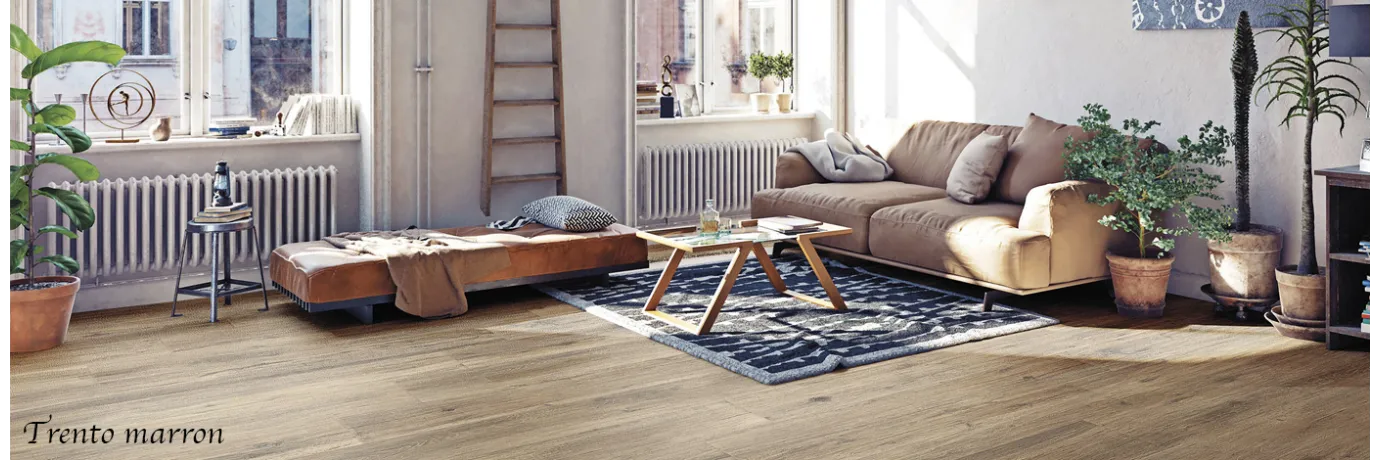 Carrelage intérieur imitation parquet Trento marron pour le salon 