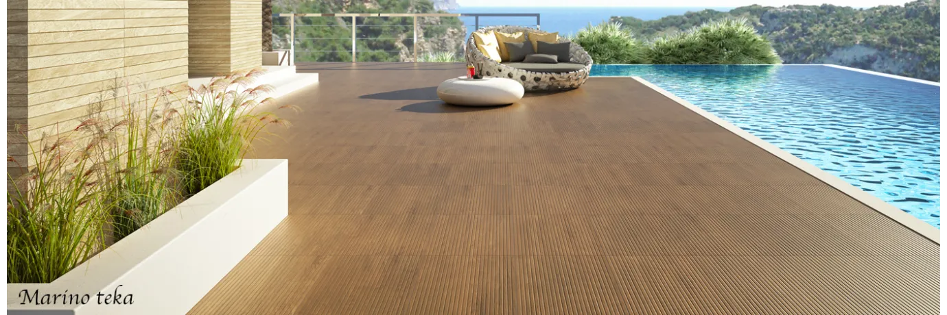 Carrelage sol extérieur effet bois Marino Teka marron foncé pour la terrasse