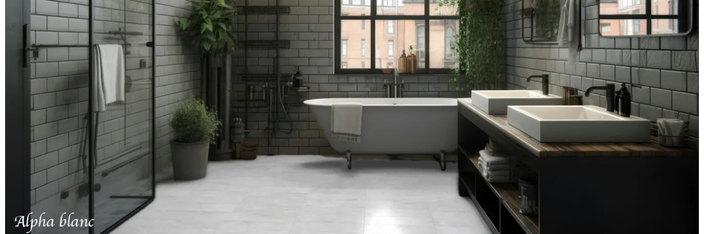 carrelage intérieur effet beton alpha blanc grisé pour le sol de la salle de bain