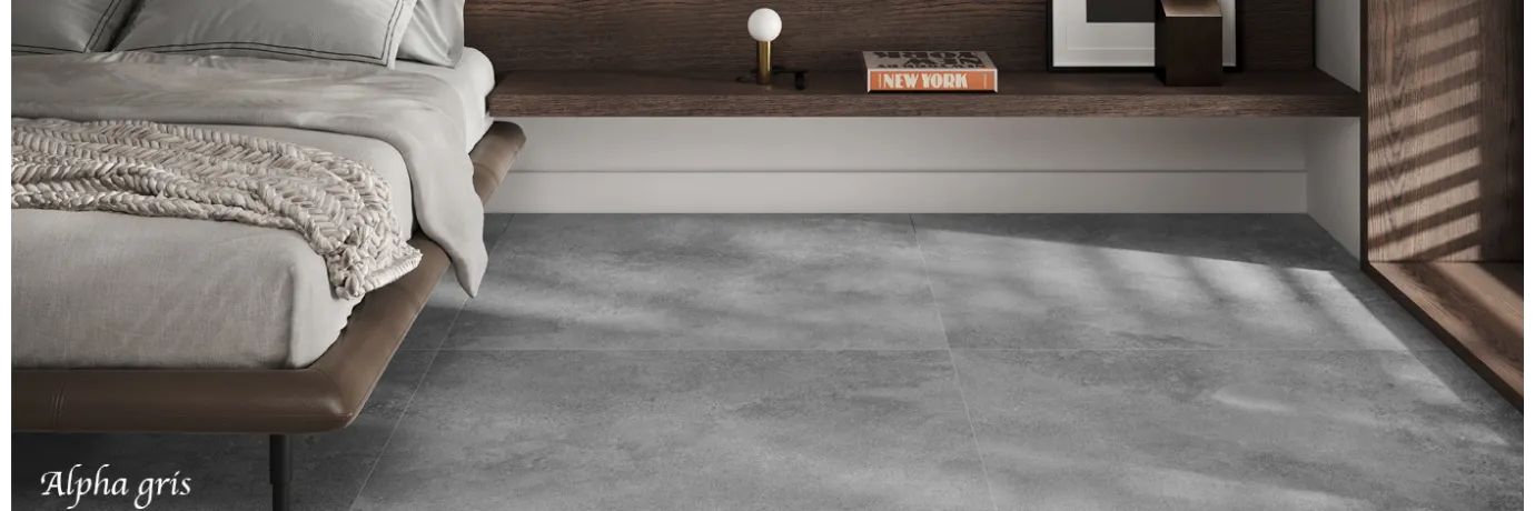 Carrelage sol effet béton Alpha gris pour la chambre