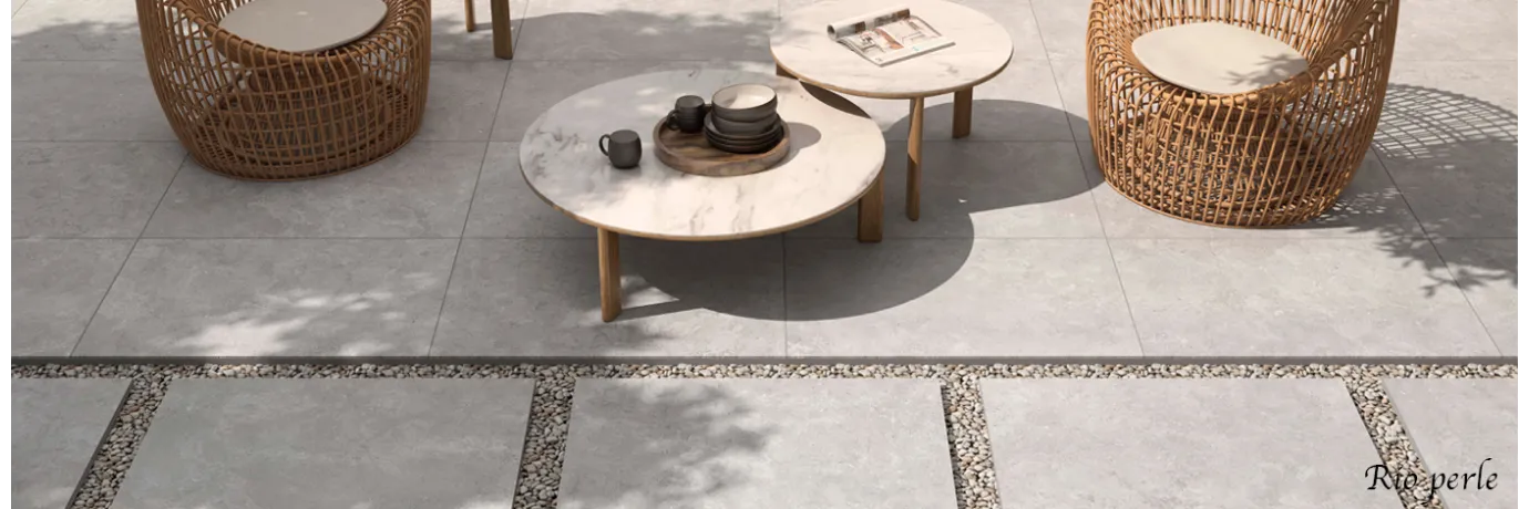Dalle extérieur Rio 2.0 perle couleur gris perle pour la terrasse style déco nature