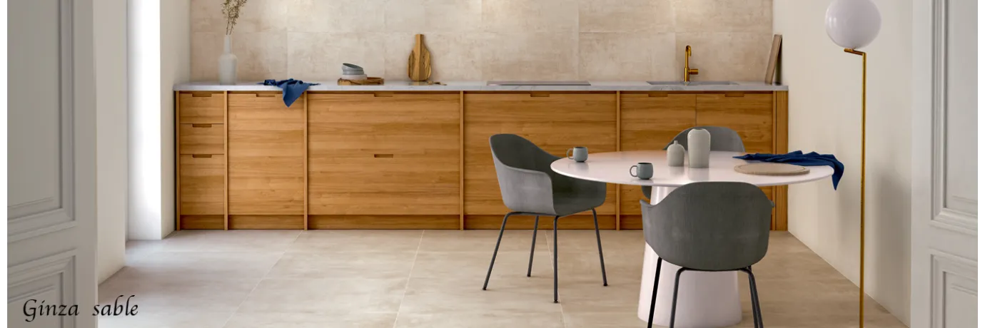 Carrelage sol effet béton Ginza sable couleur beige pour la cuisine