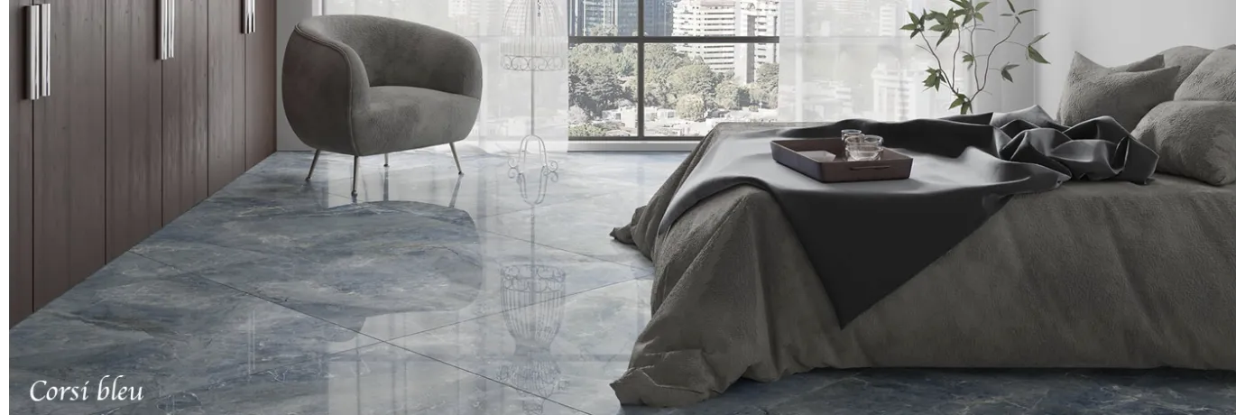 carrelage sol poli effet marbre corsi bleu pour la chambre