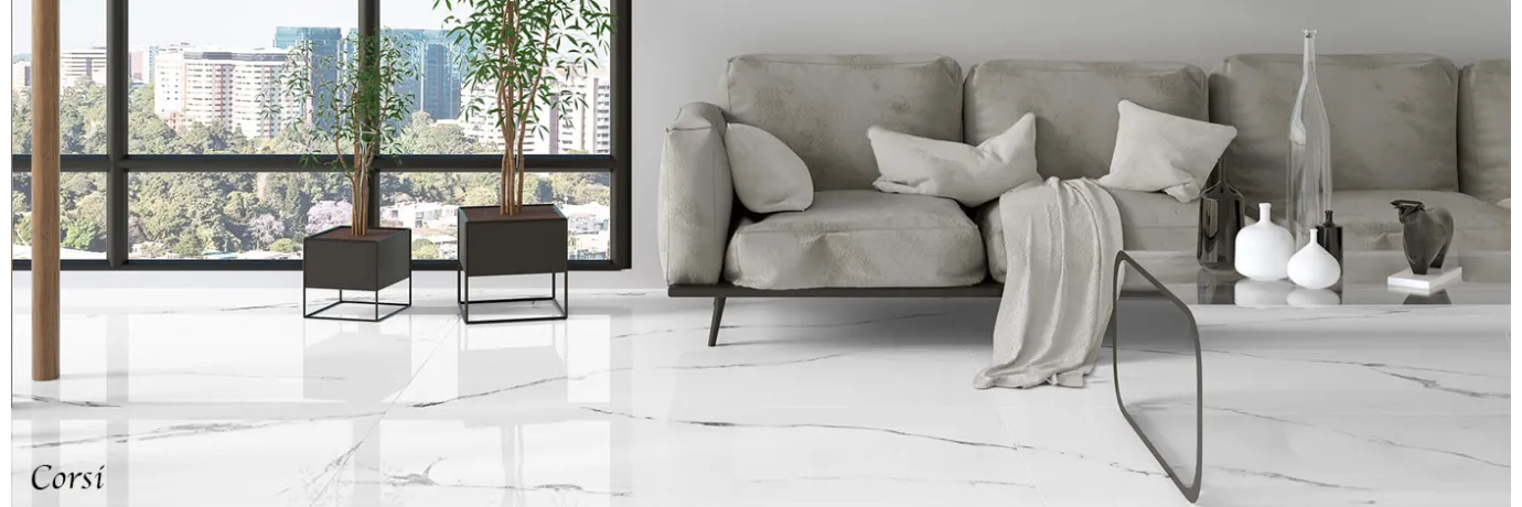 carrelage sol poli effet marbre corsi blanc pour le salon