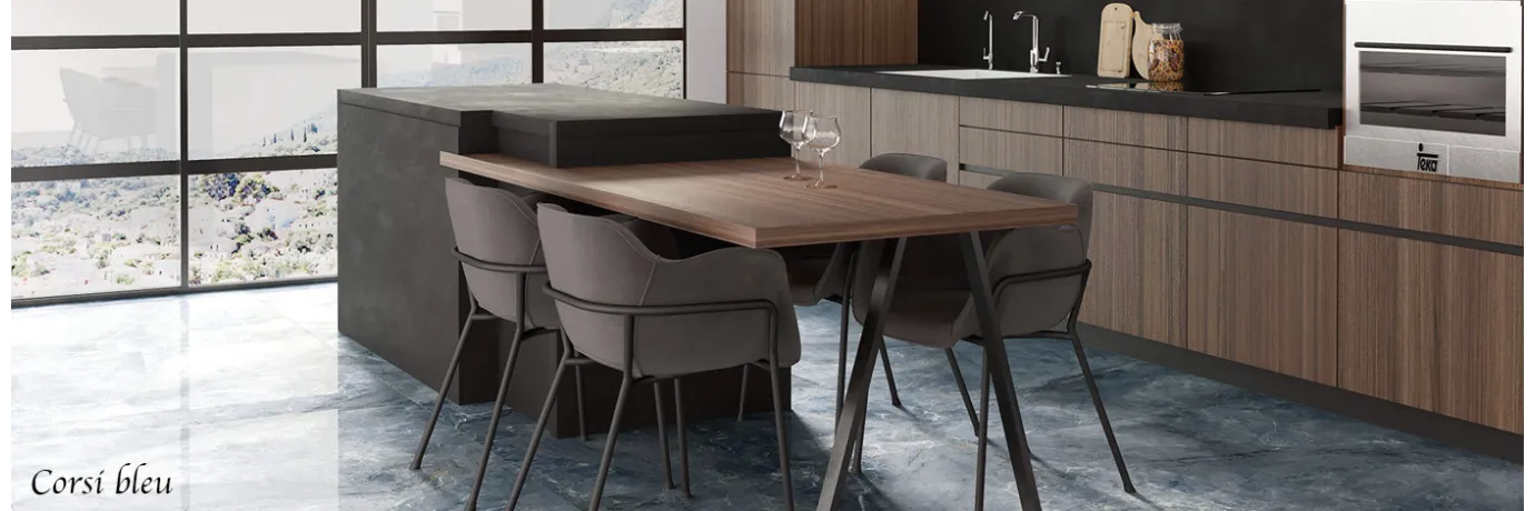 carrelage sol poli effet marbre corsi bleu pour la cuisine 