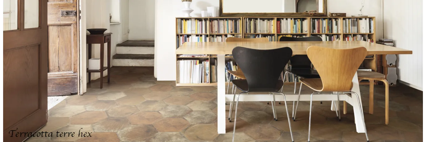 Carrelage sol hexagonal Terracotta terre pour le salon 