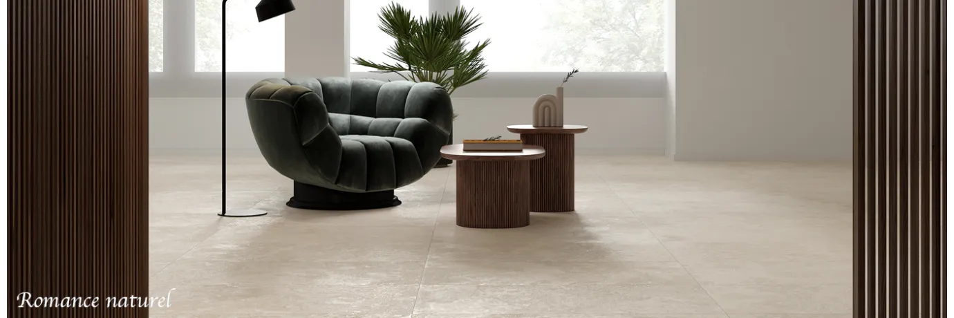 Carrelage intérieur effet travertin romance naturel couleur beige clair pour le salon