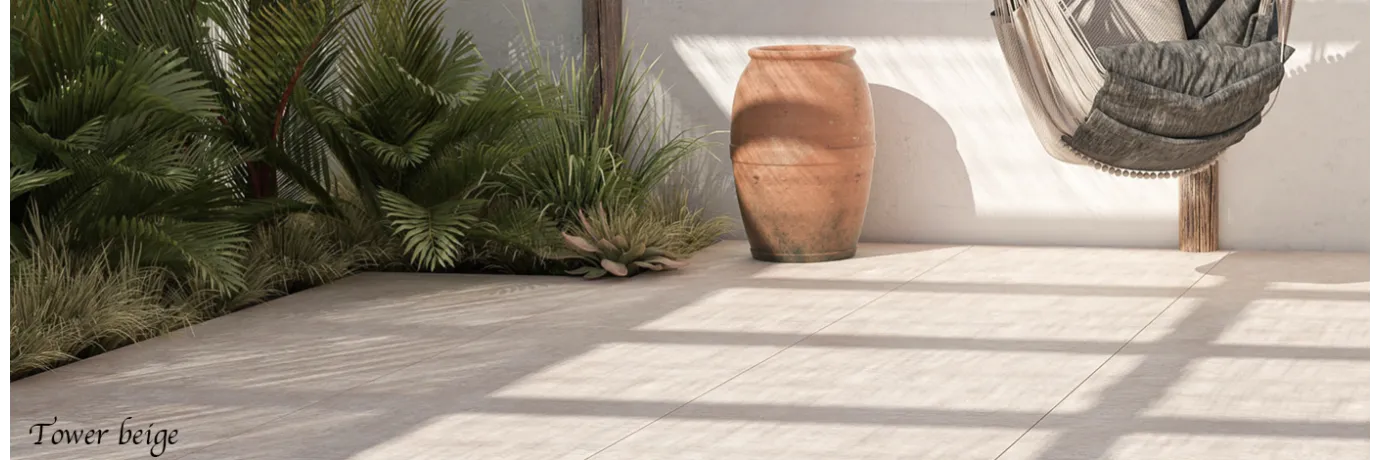 Dalle Tower beige pour la terrasse style déco nature