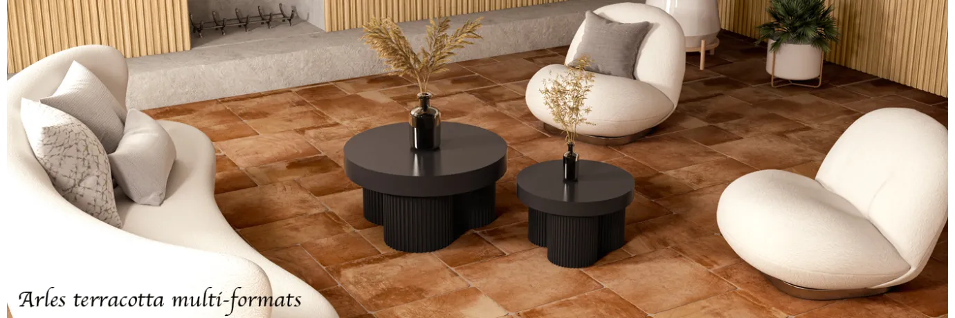Carrelage sol traditionnel Arles Terracotta multi-format pour le salon