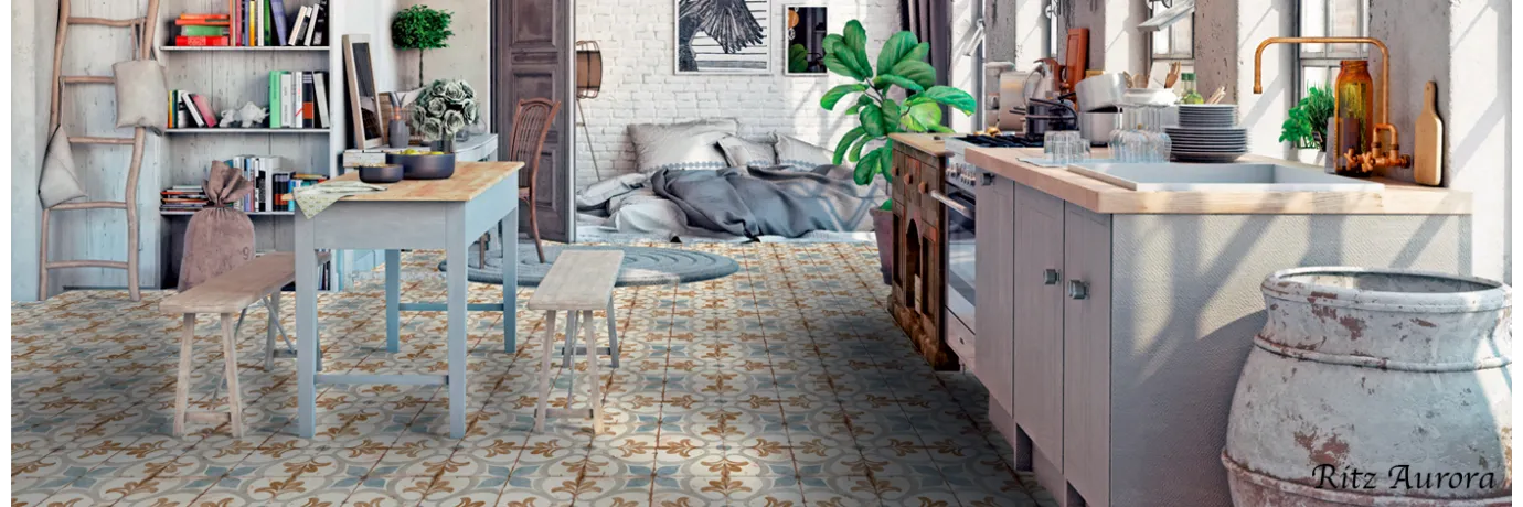 carrelage carreaux de ciment Ritz Aurora pour le séjour