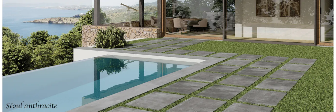 Dalle extérieur Séoul anthracite pour le contour de la piscine
