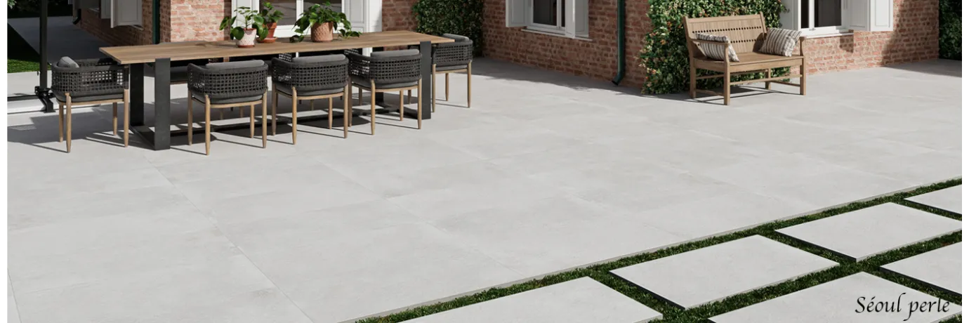 Dalle extérieur Séoul perle pour la terrasse posé sur le gazon