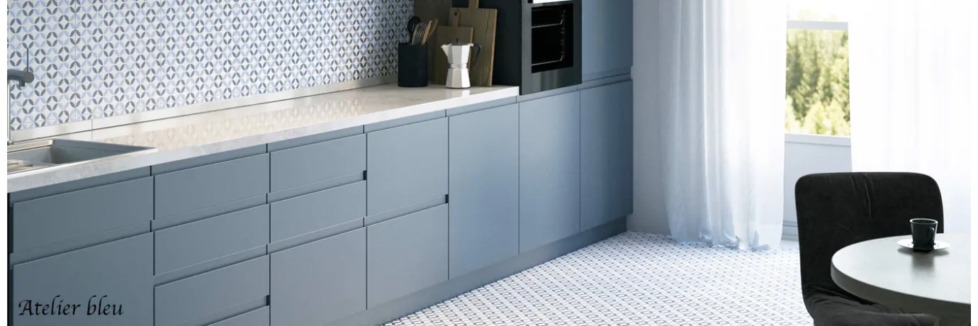 carreaux de ciment atelier bleu pour la cuisine 