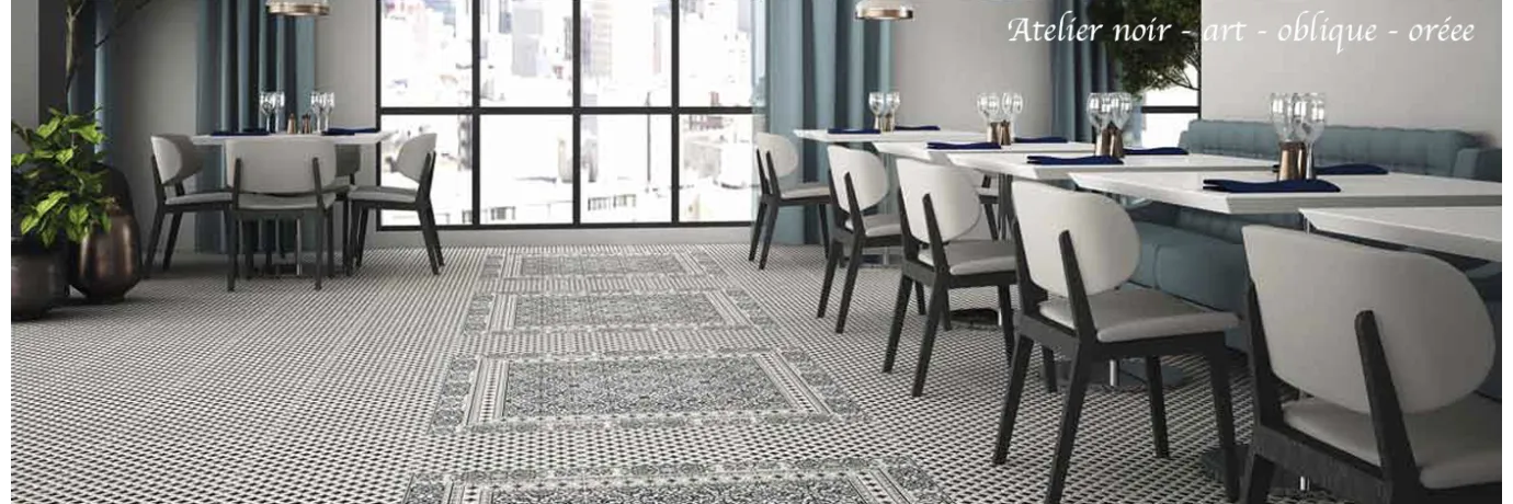 carreaux de ciment atelier noir , art, oblique pour le restaurant