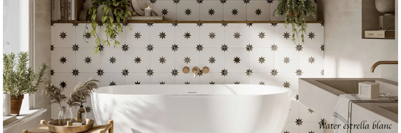 Carrelage effet carreaux de ciment Water étoile blanc pour la salle de bain style déco nature